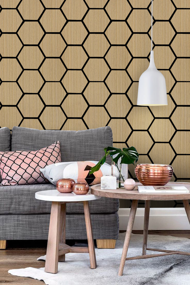Little　1206060 ウォルナットカラー　天板金網　コーキング 18mm Hexagon Acoustic Wall Panel 26.7