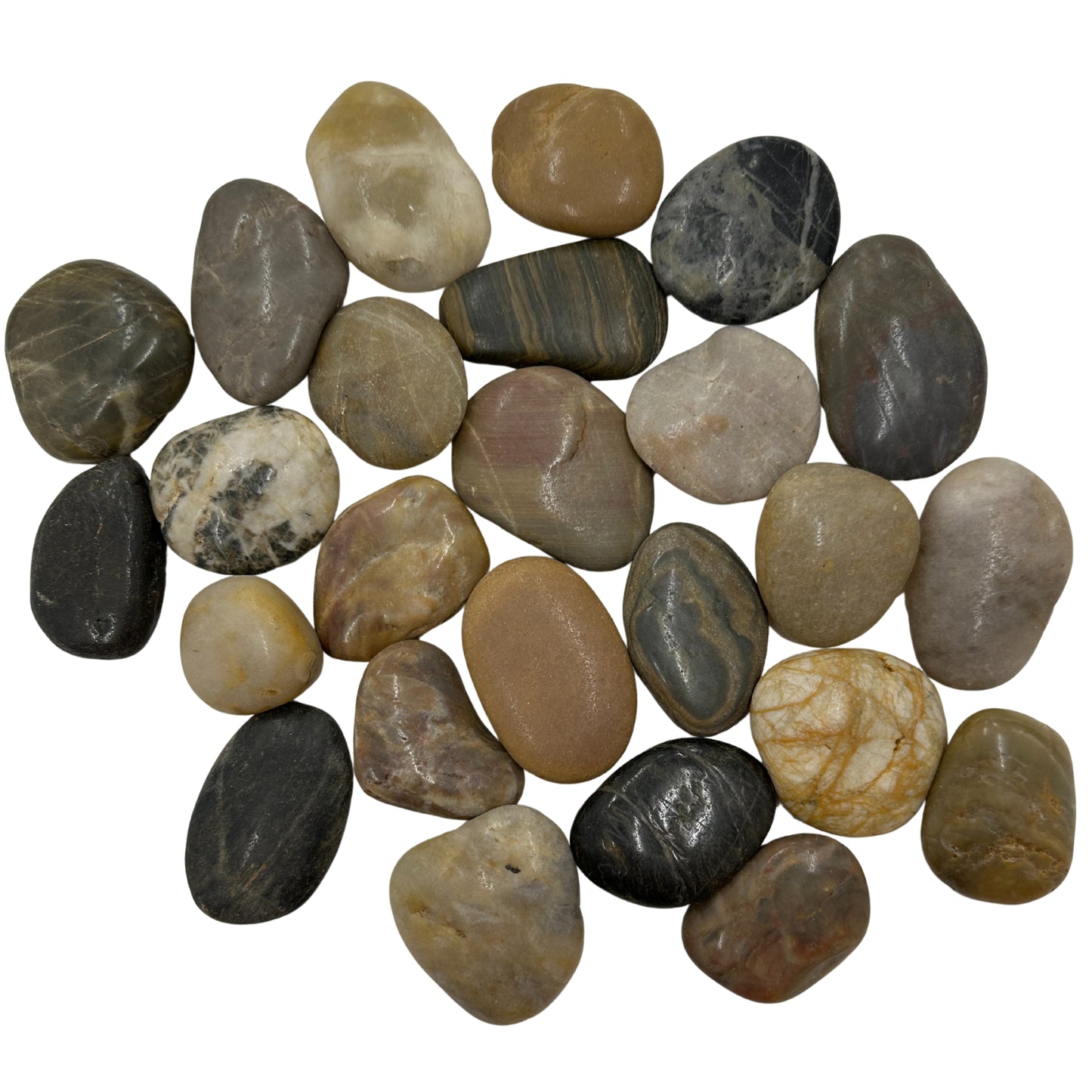 Assorted colored stones on a white background