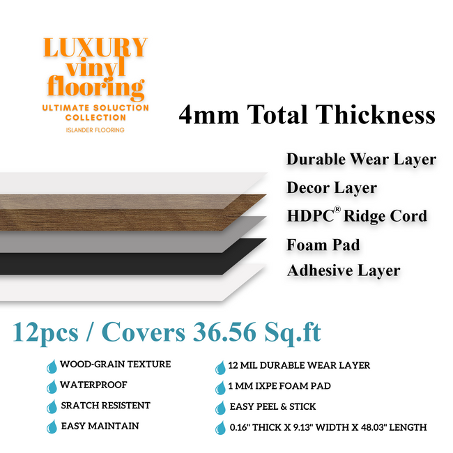 4mm Misty Desert HDPC® Peel and Stick Plank Flooring 9.13 in. Wide x 48.03 in. Long