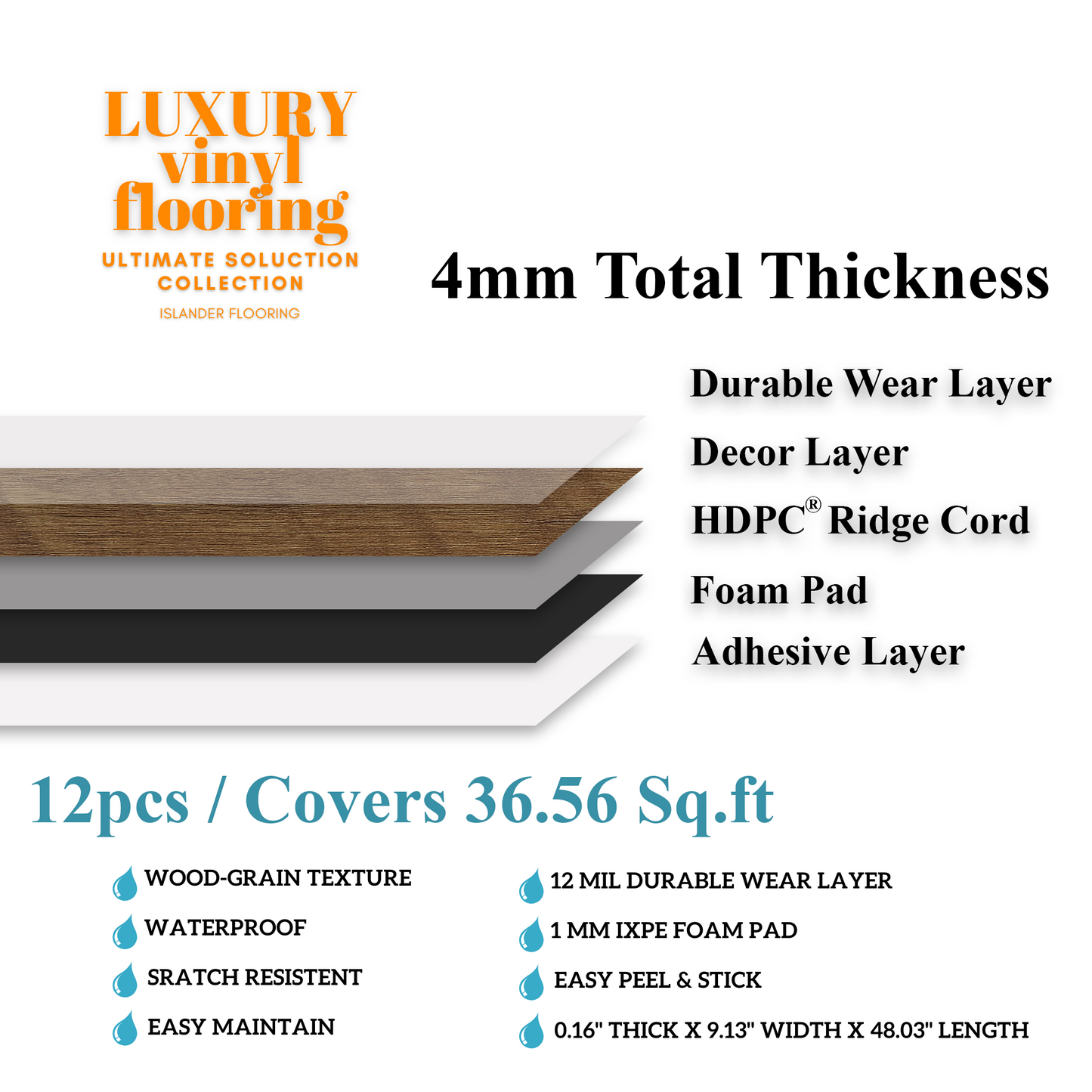4mm Crispy Oak HDPC® Peel and Stick Plank Flooring 9.13 in. Wide x 48.03 in. Long